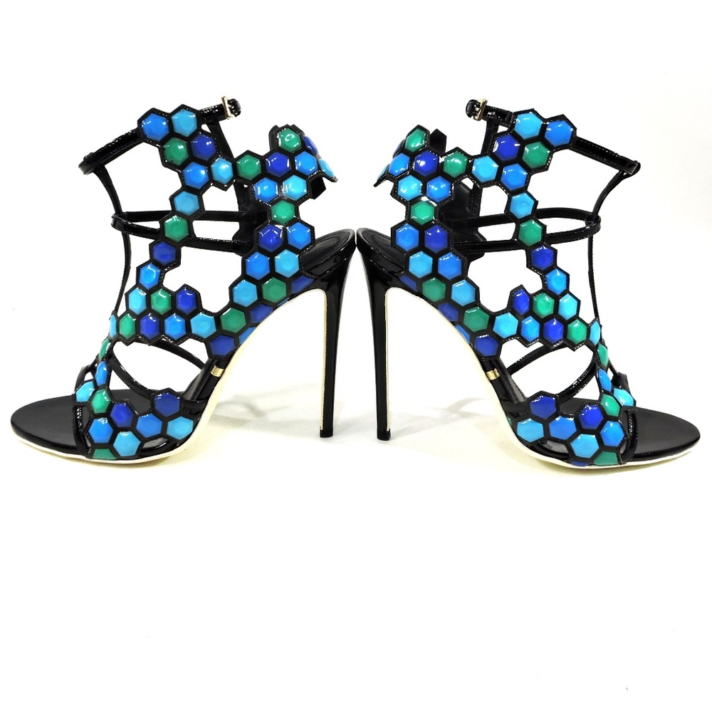 GIANMARCO LORENZI 🇮🇹 WOMEN'S MULTICOLOR LEATHER FASHION SANDALS - Picture 9 of 10